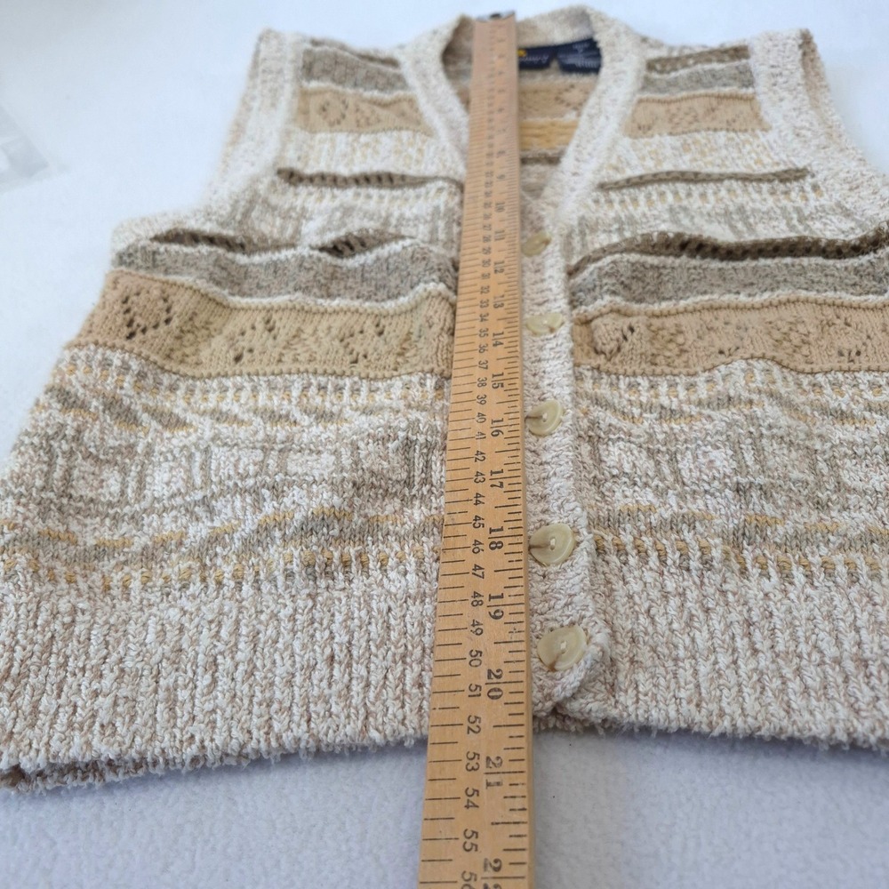 Lizsport Vintage 90s Knit Sweater Vest Tan Beige Petite Small Diamond Pointelle - Picture 6 of 9
